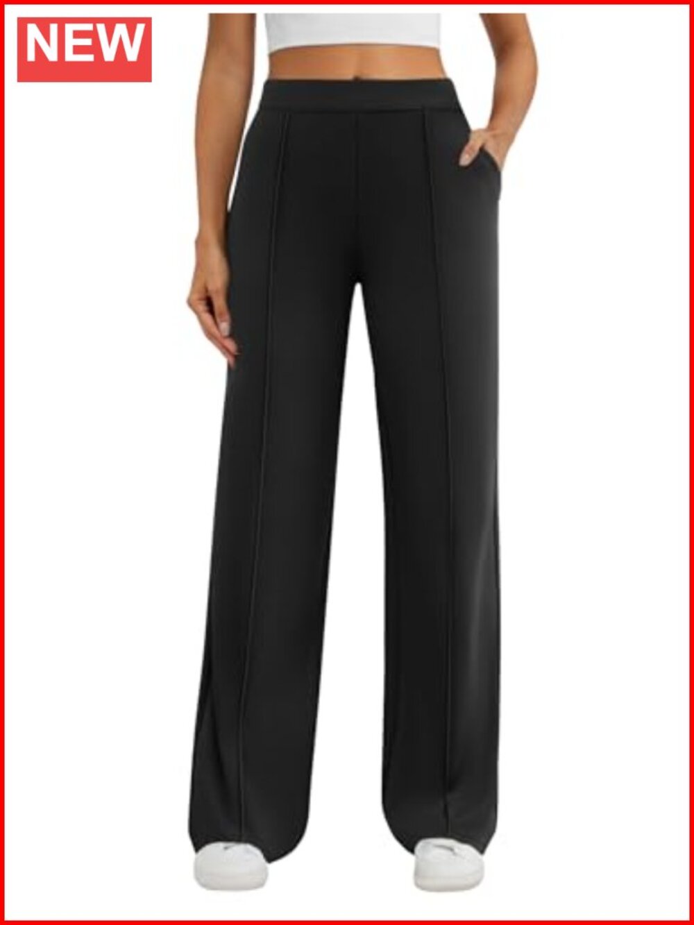 Wide Leg Pull On Dress Pants Stretchy Ponte Business Casual Slacks